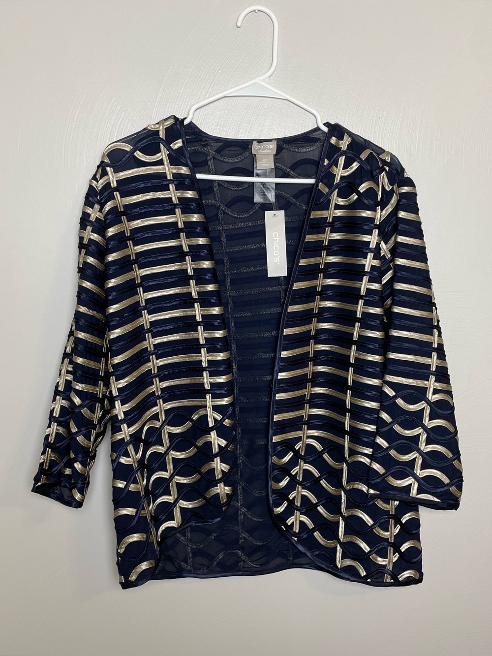 Chico's Travelers Navy Jacket with Subtle Stripe Detail NWT